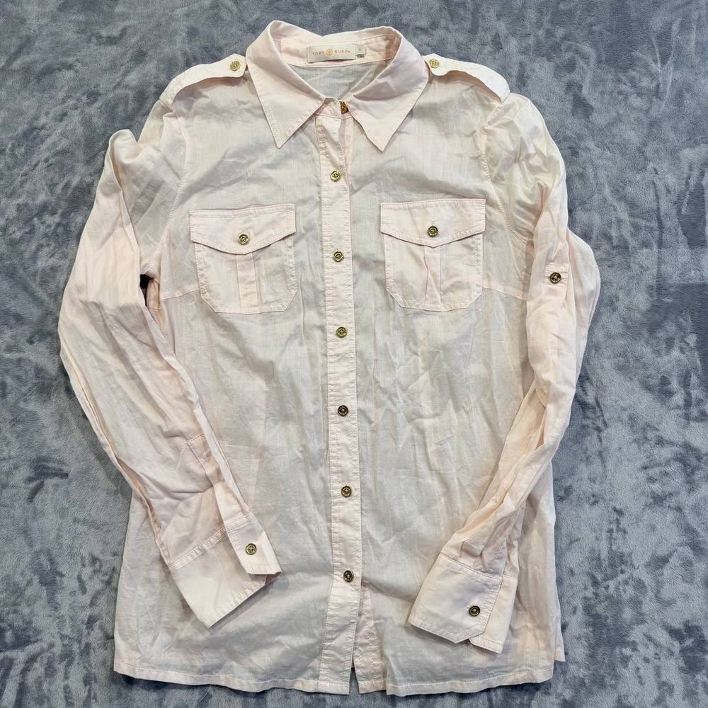 Tory Burch Womens Utility Shirt Military Cotton Light Peach Slim Fit Size 10